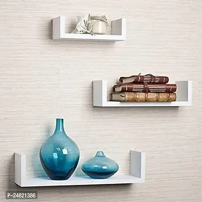 Solander Hanging Floating Wall Mount Display U Shape Engineered Wood Wall Shelf, Wall Rack Shelf for Living Room Decoration Set of 3 (White)-thumb4