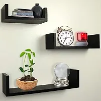 Solander Hanging Floating Wall Mount Display U Shape Engineered Wood Wall Shelf, Wall Rack Shelf for Living Room Decoration Set of 3 (Black)-thumb4