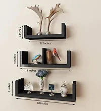 Solander Hanging Floating Wall Mount Display U Shape Engineered Wood Wall Shelf, Wall Rack Shelf for Living Room Decoration Set of 3 (Black)-thumb2