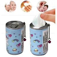 Mini Portable Wet Wipes Tissue Can for Cleaning Face Body for Kids Women and Men pack of 2, 60 piece Mini tissue can(Random Color Send)-thumb2