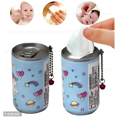 Mini Portable Wet Wipes Tissue Can for Cleaning Face Body for Kids Women and Men pack of 2, 60 piece Mini tissue can(Random Color Send)-thumb3