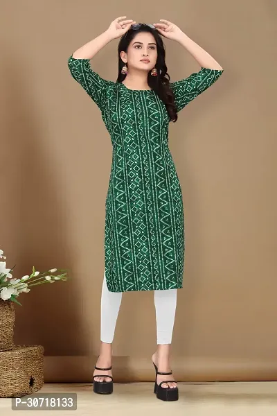 Straight Green Printed Crepe Kurta-thumb2