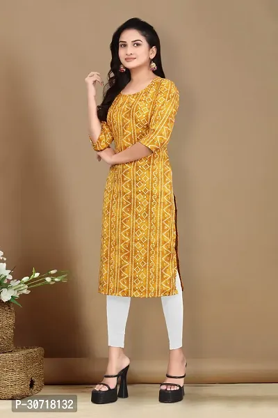 Straight Yellow Printed Crepe Kurta-thumb2