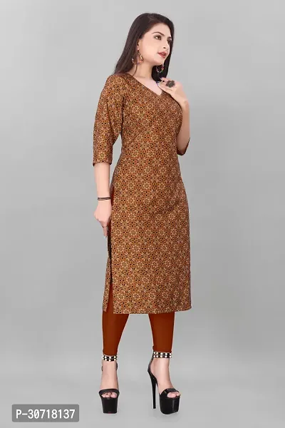 Straight Brown Printed Crepe Kurta-thumb3