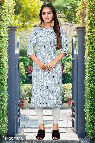 Straight Blue Printed Crepe Kurta