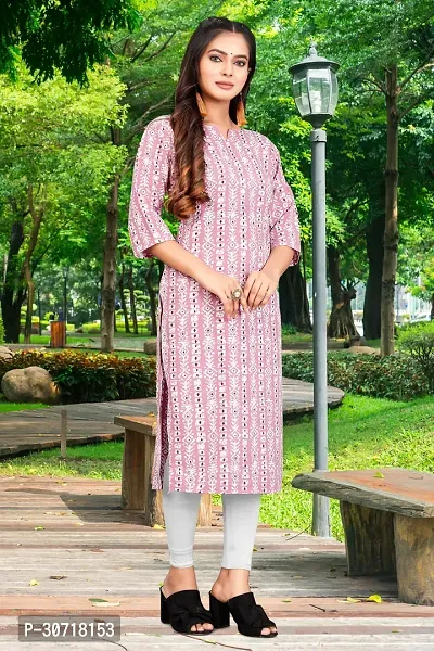 Straight Pink Printed Crepe Kurta-thumb0