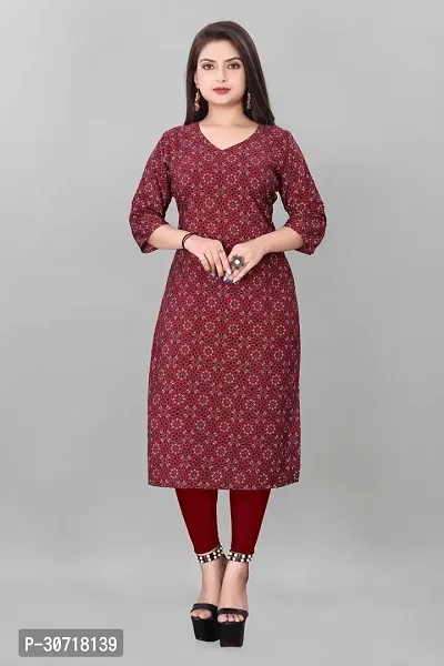 Straight Maroon Printed Crepe Kurta