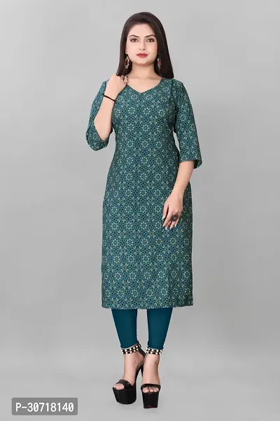 Straight Blue Printed Crepe Kurta