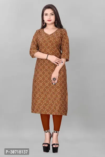 Straight Brown Printed Crepe Kurta