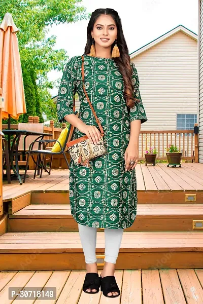 Straight Green Printed Crepe Kurta Pack of 2