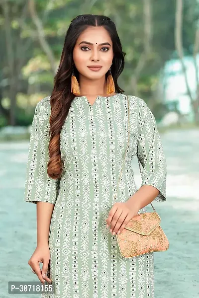 Straight Green Printed Crepe Kurta-thumb3