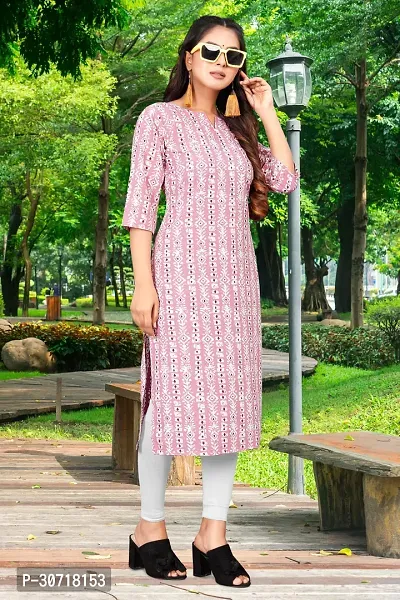 Straight Pink Printed Crepe Kurta-thumb4