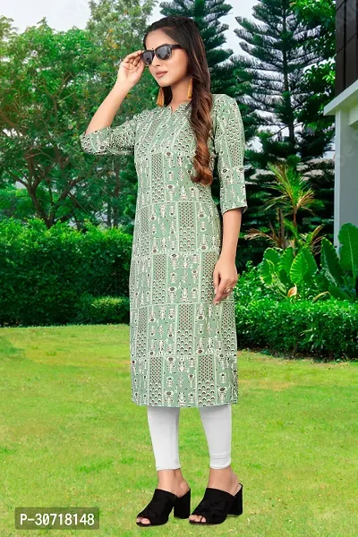 Straight Green Printed Crepe Kurta Pack of 2-thumb2