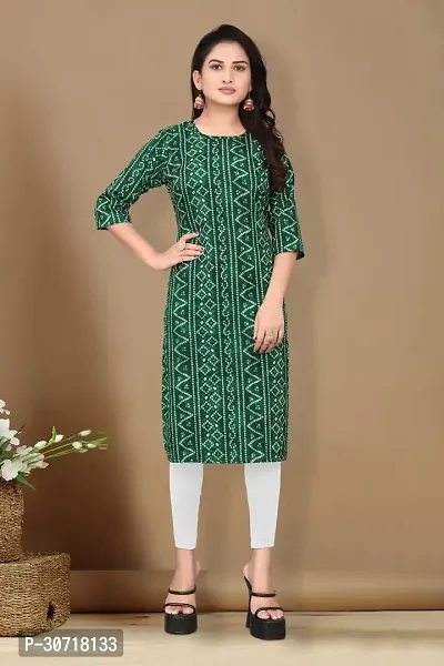 Straight Green Printed Crepe Kurta-thumb0