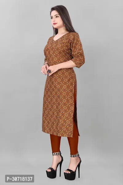 Straight Brown Printed Crepe Kurta-thumb2