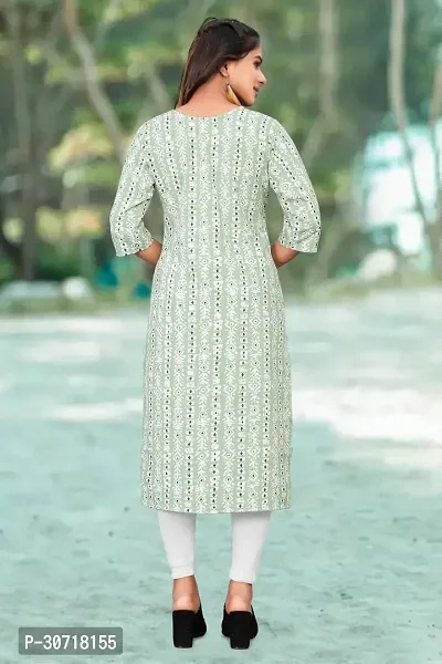 Straight Green Printed Crepe Kurta-thumb2