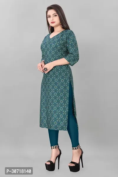 Straight Blue Printed Crepe Kurta-thumb2