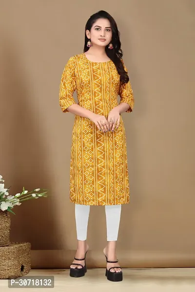 Straight Yellow Printed Crepe Kurta-thumb0