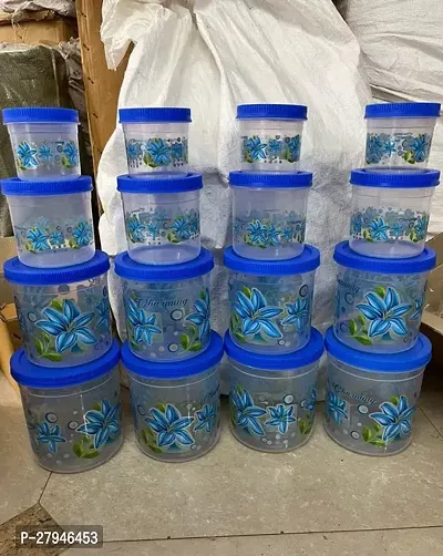 Plastic Line Print Storage Jar and Container Set of 16 4 pcs x 2500 ml Each 4 pcs x 1700 ml Each 4 pcs x 1200 ml Each 4 pcs x 500 ml Each Air Tight BPA Free