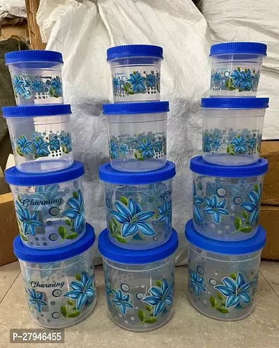 Plastic Line Print Storage Jar and Container Set of 12 3 pcs x 2500 ml Each 3 pcs x 1700 ml Each 3 pcs x 1200 ml Each 3 pcs x 500 ml Each Air Tight BPA Free