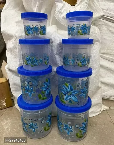 Plastic Line Print Storage Jar and Container Set of 8 2 pcs x 2500 ml Each 2 pcs x 1700 ml Each 2 pcs x 1200 ml Each 2 pcs x 500 ml Each  Air Tight BPA Free