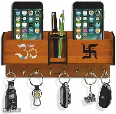 om swastik Designer Wooden 8 Hook Key Holder Home and Office-thumb0