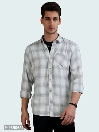 Stylish Grey Cotton Casual Shirts For Men-thumb0