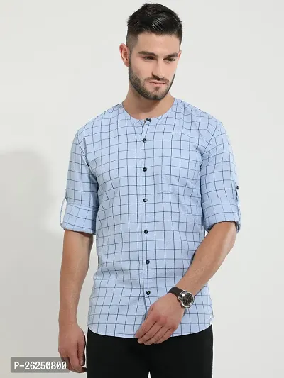 Stylish Blue Cotton Casual Shirts For Men-thumb0