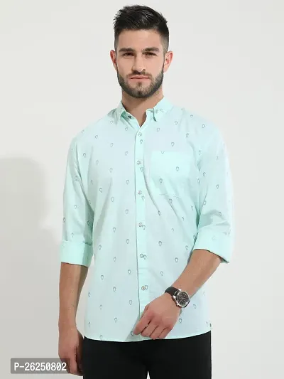 Stylish Sea Green Cotton Casual Shirts For Men