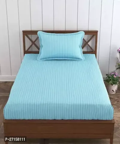 Comfortable Blue Cotton Blend Single Bedsheet with One Pillow Cover