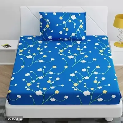 Comfortable Blue Cotton Blend Single Bedsheet with One Pillow Cover-thumb0