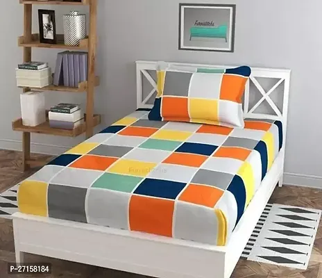 Comfortable Multicoloured Cotton Blend Single Bedsheet with One Pillow Cover-thumb0