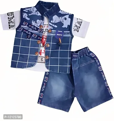 Elegant Blue Self Pattern Hosiery Clothing Set For Boys-thumb0