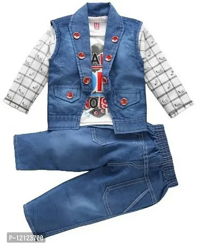 Elegant Blue Self Pattern Cotton Blend Clothing Set For Boys-thumb0