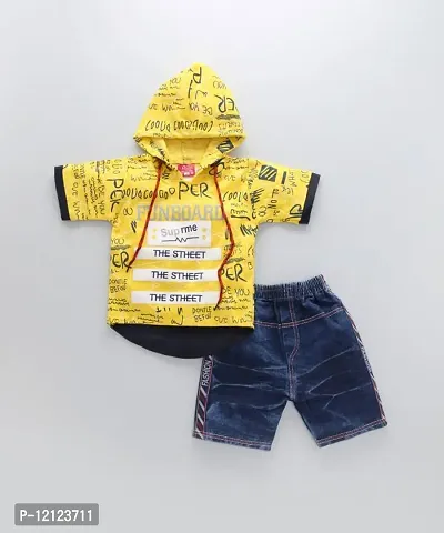Elegant Yellow Self Pattern Hosiery Clothing Set For Boys
