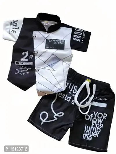 Elegant Black Self Pattern Cotton Blend Clothing Set For Boys-thumb0