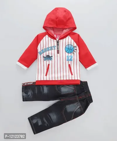 Elegant Red Self Pattern Cotton Blend Clothing Set For Boys