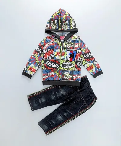 Stylish Hooded T-shirt and Bottom Set for boys