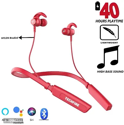 TECHFIRE Fire 500v2 Neckband hi-bass Wireless headphone Bluetooth Headset  (Red, In the Ear)-thumb0