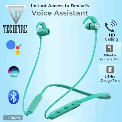 TECHFIRE Fire 145- 30 Hours Playtime with superior sound Neckband Headphone Bluetooth Headset  (Green, In the Ear)-thumb0