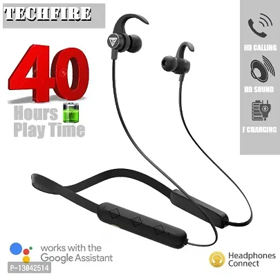 TECHFIRE FIRE-145 -36 Hours Playtime Neckband hi-bass Wireless Bluetooth headphone Bluetooth Headset  (Black, In the Ear)