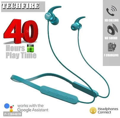TECHFIRE FIRE-145 -36 Hours Playtime Neckband hi-bass Wireless Bluetooth headphone Bluetooth Headset  (GREEN, In the Ear)
