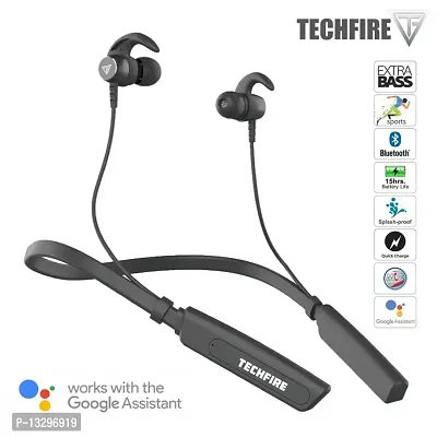 TECHFIRE Fire 500v2 Neckband hi-bass Wireless Bluetooth headphone Bluetooth Headset  (Black, In the Ear)-thumb0