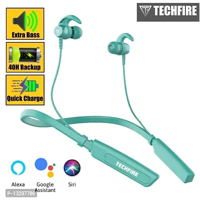 TECHFIRE Fire 500v2 Neckband hi-bass Wireless Bluetooth headphone Bluetooth Headset  (Green, In the Ear)-thumb0