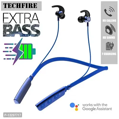 TECHFIRE Fire 500v2 Neckband hi-bass Wireless Bluetooth headphone Bluetooth Headset  (Blue, In the Ear)-thumb0