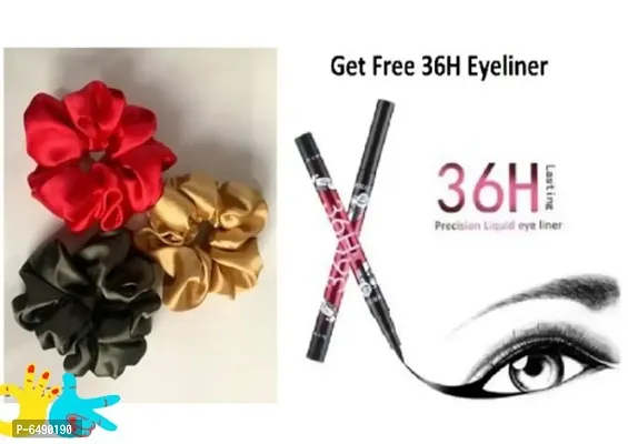 Red, black and golden scrunchies with free 36hour Eyeliner