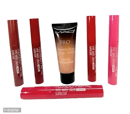 HUDABEAUTY Liquid Matte Lipstick 5pc And 1 MAC Foundation Tube-thumb0