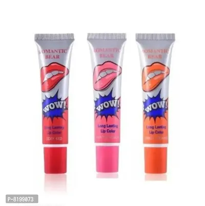 Cherry red, Rose pink And Lovely peach peeloff lipstick (pack of 3 lipstick)