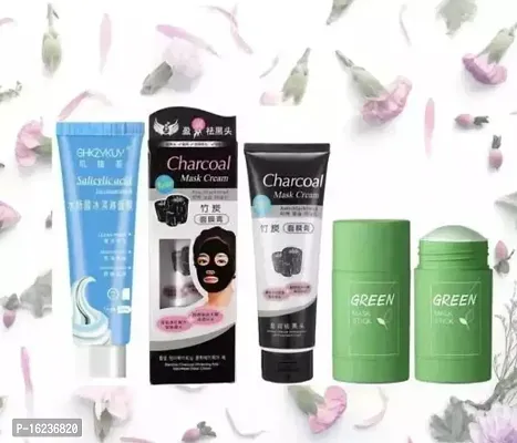 Ice-cream mask, charcoal face mask and 2 green mask