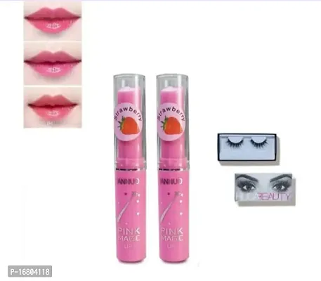 2 pink magic lip balm and eyelashes